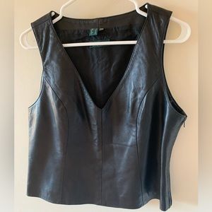Vintage Danier black leather V neck top